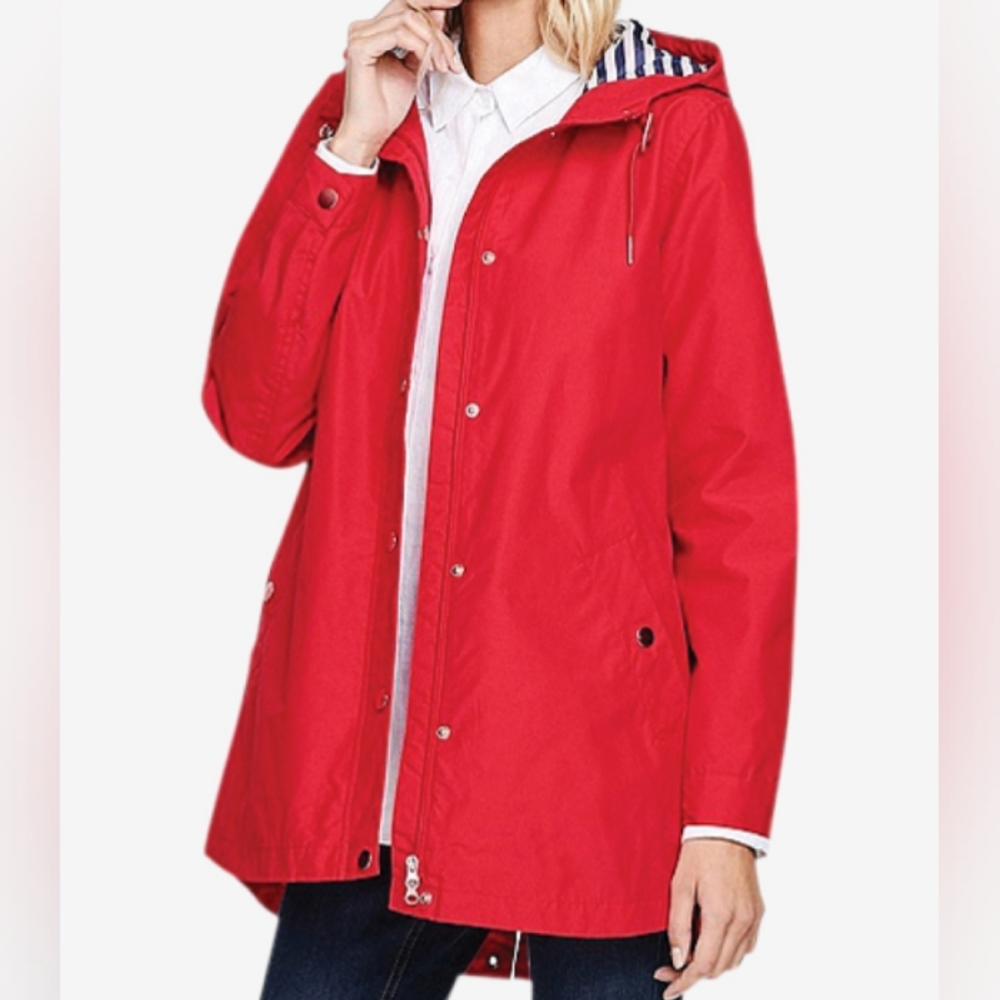 Ellos Red Snap-Front Hooded Plus Size Raincoat Size 20